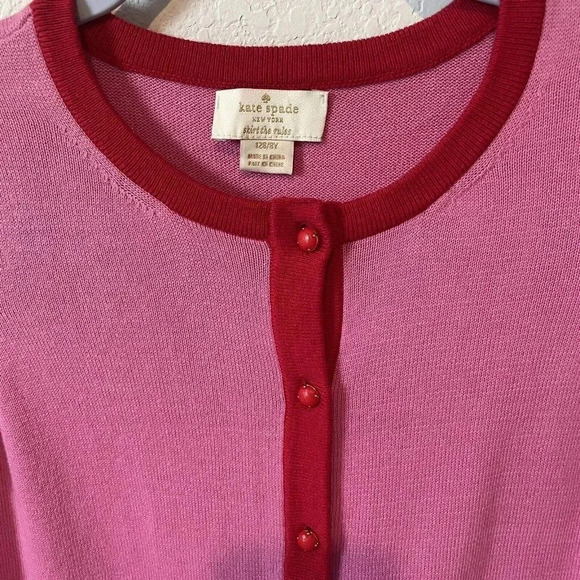Kate Spade New York Cardigan Big Girls 8Y Pink Red Button Up Cotton - Picture 3 of 10